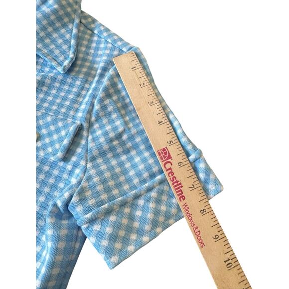 Vintage 1970s ZIO by Youngja Blue Gingham Short Sleeve Button Shirt Top Sz 9/10 - Picture 7 of 7